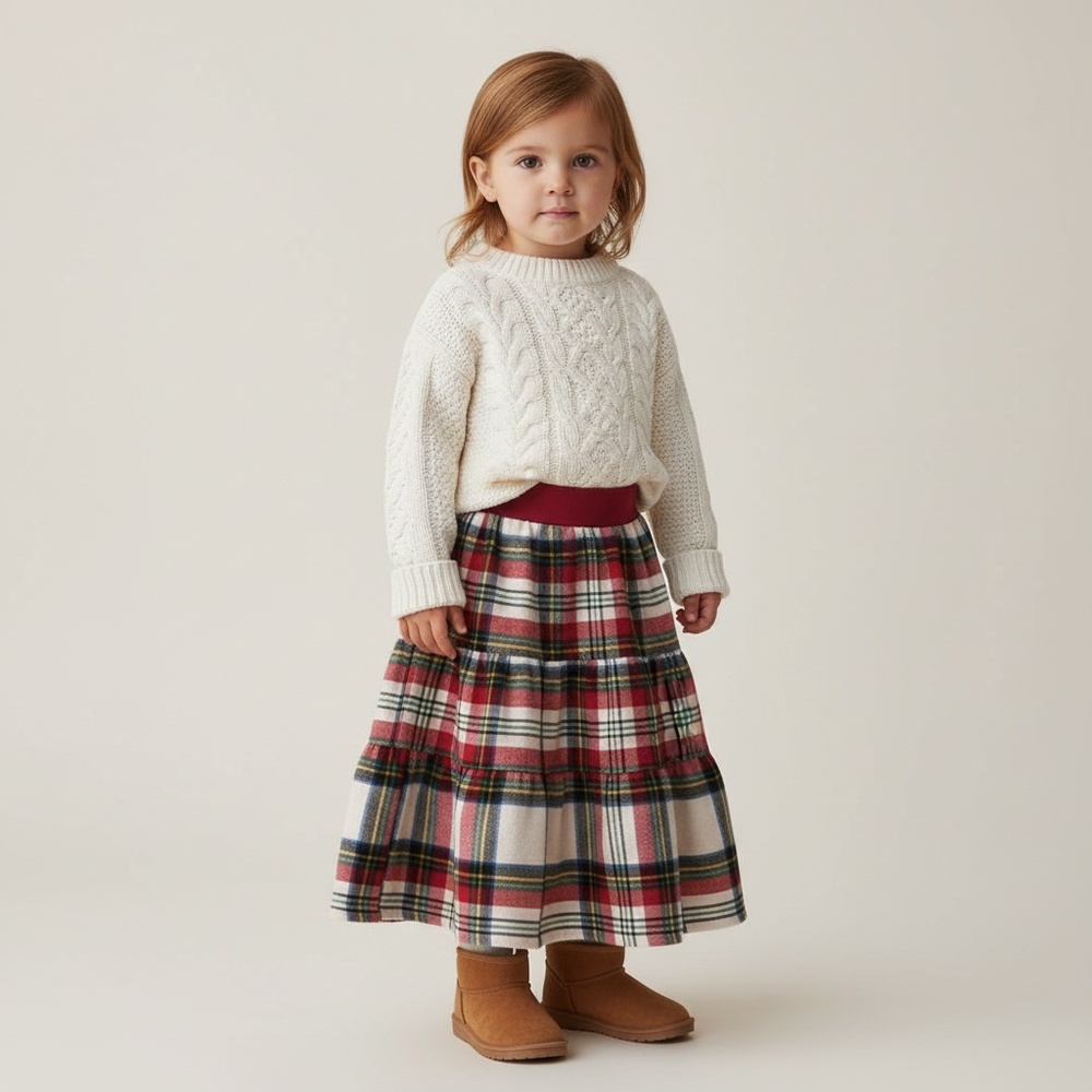 Skirt Flannel Girls 2/3 Maxi Red Plaid Ruffle Tier Cotton Mom and Pop's Kids‎
